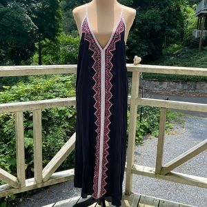 Nash Black V-neck Sleeveless Maxi Column Hand Embroidered Sundress Size M